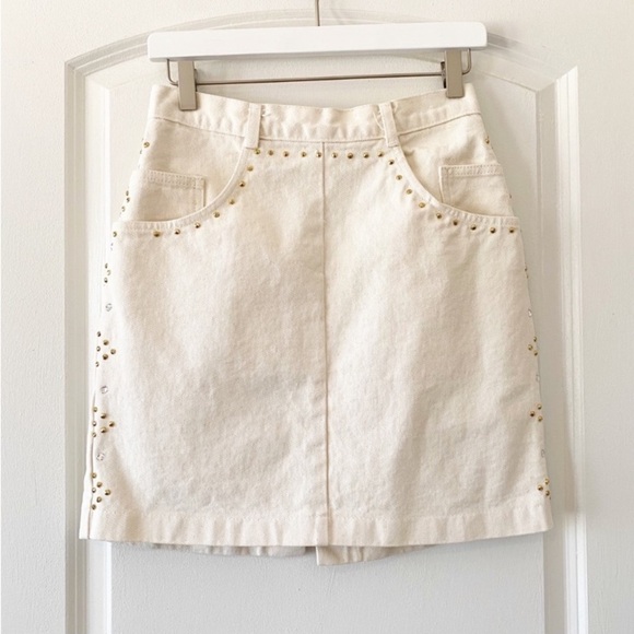 SUNDANCE Vintage Cream Western Gold Studded Denim Skirt - Picture 1 of 9